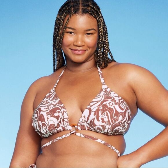 NWT Wild Fable 1X (17-18) Floral Strappy Triangle Center Front Ring Bikini Top - Picture 1 of 9